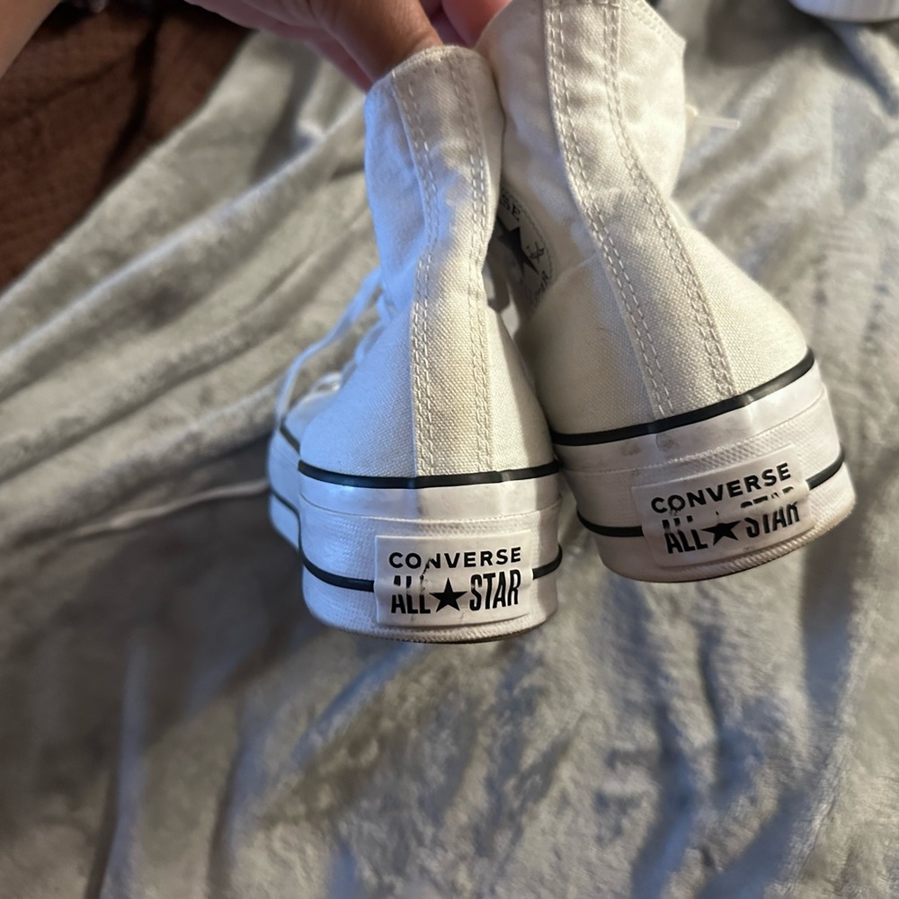 Converse White High Top Canvas Sneakers with Black Trim - Picture 4 of 4